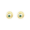 Golden twisted hoop earrings with emerald green round center stone and polished finish - Gold Twist Green Stone (E304166) - Gold Green