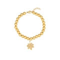 Golden beaded bracelet with a sparkling maple leaf pendant and inlaid rhinestones - Maple Leaf Style (B2375-GO)