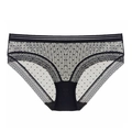 Slip a vita bassa in rete nera a pois con delicato bordo in pizzo su sfondo bianco - S / Nero