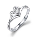 S925 sterling silver adjustable heart ring with sparkling round cubic zirconia - Adjustable Open / Heart-to-Heart Intertwined Style (0.5 Carat Effect)