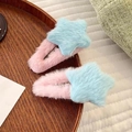 Pair of soft plush pink BB hair clips with cute blue star decorations for women - Star BB Clip / Blue