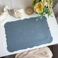 Gray-blue faux leather place mat with European embossed floral patterns and wavy edges - Embossed Totem Light Blue