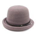Breathable knit bucket hat for women in dusty pink with decorative leather band - M (56-58cm) / Light Purple