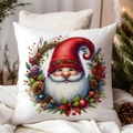 Detailed view of Christmas gnome pillowcase featuring watercolor gnome and pinecone wreath - CDR381-11