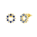 S925 silver sunflower stud earrings with blue and white gemstones in gold finish - Gold Hollow Sunflower (APE124-14K)