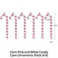Pink and white 15cm Christmas candy cane hanging ornaments set with glitter finish - 15cm Pink White Candy Cane (6 Pcs Set)