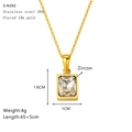Detail of 18k gold plated stainless steel square necklace with a large clear zircon stone - Clear Zircon Rectangle Pendant (S-N392)