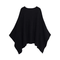 Minimalist black knitted poncho jacket with casual loose fit batwing design and wide hem - M / Black