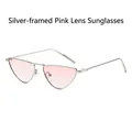 Occhiali da sole cat-eye in metallo argento con lenti rosa e stile rétro futuristico - Montatura Argento Lente Rosa
