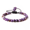Handmade 6mm purple tiger eye stone beads bracelet with adjustable black braided cord - 6mm (Stretchable) / Purple Fire Agate