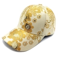 Detailed close-up of golden floral embroidery on off-white vintage style baseball cap - M (56-58cm) / Beige