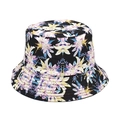 Detail of double-sided bucket hat featuring pink and purple lily floral print on black fabric - M (56-58cm) / Pink Purple Lily Print (1#)