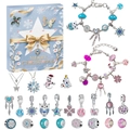 Blue Christmas advent calendar box with silver DIY charm bracelets and festive jewelry - RC467 Butterfly Christmas Style / Blue/Pink