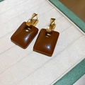 Boucles d'oreilles pendantes en résine marron avec anneaux torsadés dorés en écrin - 74# Ambre Rectangulaire Dormeuse Dorée (Plaqué Or Véritable) (Dormeuse)