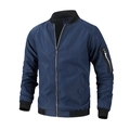 Navy blue men's bomber jacket with ribbed collar and tactical sleeve pocket detail - M / Dark Blue