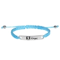 Detail of light blue braided nylon bracelet with adjustable silver metal nameplate - Silver / Blue Bracelet