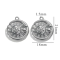 Silver stainless steel sun and moon face pendant with 21mm x 18mm dimension details - B-Silver Sun Moon Face Pattern / Silver