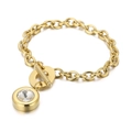 Chic 18K gold plated stainless steel toggle bracelet featuring a round crystal charm - Gold Style With White Stone (KB162156-Z)
