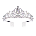 Elegant silver rhinestone bridal tiara with colorful crystal droplet and secure side combs - Silver + AB Rhinestone