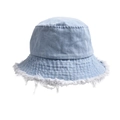 Light blue denim bucket hat with stylish frayed edges and vintage washed finish - One Size / Solid Light Blue