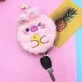 Pink plush pig coin purse keychain with cute embroidery and yellow chick detail - Pink Pig