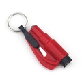 Détail du porte-clés marteau d'urgence avec coupe-ceinture et sifflet de survie - Rouge