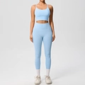 Ensemble de yoga bleu clair deux pièces avec soutien-gorge sport et legging taille haute - S / Haut Et Bas / Bleu Ciel