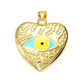 Macro detail of gold heart pendant with evil eye motif and bright metallic luster - Evil Eye Heart Pendant-Blue-24