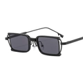 Modern black square frame metal sunglasses with dark grey lenses and dual bridge - Black Frame Grey Lens