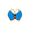 Golden butterfly brooch with blue enamel wings and colorful gemstone accents - KC0222 Blue / Blue