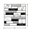 Self-adhesive 3D marble tile sticker in black, white, gray, and gold finish 30x30cm - 509-Black White Grey Marble