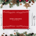 Close-up of a red linen Christmas placemat with 45cm size marking on a festive table setting - Style 2 (Holiday Wishes/White Snowflakes) / 32*45cm