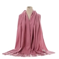 Pink cashmere feel winter scarf with elegant fringe, warm thick shawl for women daily wear - Dusty Rose