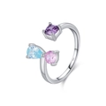 Elegant S925 sterling silver open ring with purple, blue and pink crystal gemstones - Adjustable Open / S925 Sterling Silver (Multicolor Zirconia)