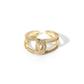 Détail de la bague double couche plaquée or ajustable avec zircons baguettes et ronds - Bague Ouverte Entrecroisée Pavée de Zircone (TR4036)
