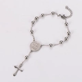 Gepolijste zilveren roestvrijstalen armband met Sint-Benedictuspenning en kruis - 18+3cm / Staalkleur