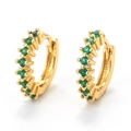 Chic 18K gold plated hoop earrings featuring sparkling round green zircon stones inlay - Green
