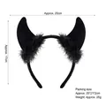 Black Halloween devil horn headband with feathers and sequins, size 20x17cm - Felt Black Small Horns with Feather
