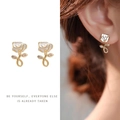 French vintage rose pearl earrings with white petals and gold stems on female model - Spring Flower Rose Clip-on