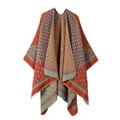 Ethnic knit shawl in red-orange and blue geometric patterns with professional flat lay - One Size / Dot Houndstooth-Orange Blue