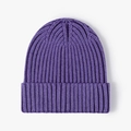 Deep purple winter knit beanie with thick ribbed texture and wide cuffed brim - Purple
