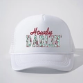 Cappellino trucker retrò bianco con stampa Howdy DARLIN' rossa e rete floreale - Tutto Bianco