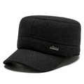 Dark grey winter flat cap for men featuring a warm wool-like texture and side metal sports tag - Adjustable / Gray