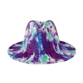 Elegant wide brim tie-dye felt fedora hat with artistic colorful ink patterns for adults - 58cm One Size / Purple and Blue Tie-Dye
