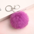 Faux rabbit fur ball keychain in vibrant purple with silver metal lobster clasp - Elastic Band (No Hardware) / Deep Purple CX