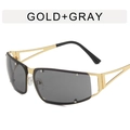Gafas de sol estilo Y2K con montura cuadrada de metal dorado y cristales grises - Marco Dorado Gris Completo