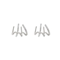 Silver four-claw ear cuff earrings with micro-set white cubic zirconia stones - Four Claw Row (A-609) / Silver
