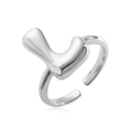 Polished silver 26 English letter open ring with a minimalist organic liquid shape - L