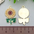 Golden sunflower enamel pendant for DIY jewelry making with ruler for size reference - Sunflower (19208)