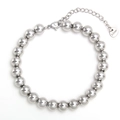 Polished silver stainless steel beaded bracelet with lobster clasp and heart charm - 8mm/Lobster Clasp Adjustable / Silver